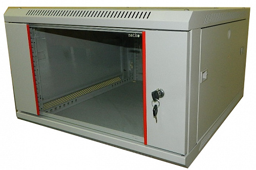 Шкаф настенный 9U серия WM (600х650х500), передняя дверь стекло, разборный, серый Netko