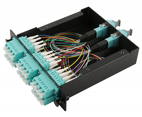 Волоконно-оптическая кассета 1xMTPm 12LC адаптеров (цвет aqua),12 волокон,OM