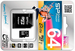 Карта памяти TransFlash 64Gb MicroSDXC Class 10 UHS-I Silicon Power Elite, SP064GBSTXBU1V10-SP