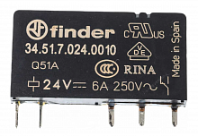 Ультратонкое реле Finder 1 CO конт. 6а, = 24в чувст. пост. тока, - гермет, 345170240010