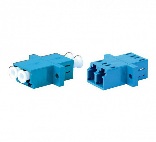 Оптический проходной адаптер LC/UPC-LC/UPC, SM, duplex, корпус пластиковый, синий, белые колпачки