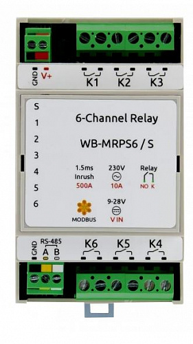 Модуль реле с RS-485, Modbus RTU WB-MRPS6/S