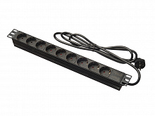 Блок розеток 19", 16А, 9 розеток, шнур 2м, пластиковый корпус,черный