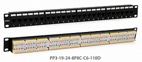 Патч-панель 19", 1U, с угловыми портами, 24 портов RJ-45, категория 5e, Du PP2A-19-24S-8P8C-C5E-110