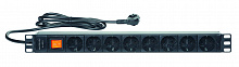 Панель электропитания 19" 1U, 230 В, 16 А, (8) Schuko с выключателем и шнуром питания 1.8 м, черный 