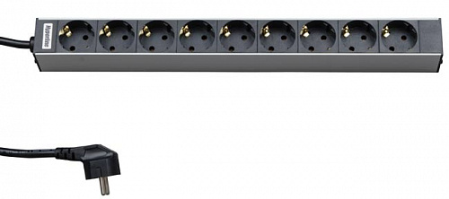Блок розеток для 19" шкафов, горизонтальный, 9 розеток Schuko (16A), 230В, SHT19-9SH-2.5EU