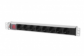 Блок розеток Rem-10 без шнура с инд. 8 Shuko вх IEC320 C14 (10A) алюм. черн